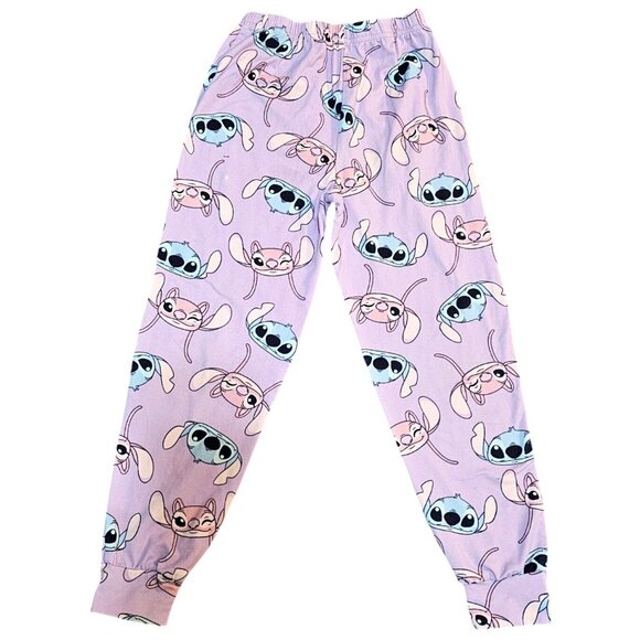 Disney Stitch Kids Pajama Set 6-7 Yrs Purple Cartoon Pattern Long Sleeve Top & P - Picture 7 of 8
